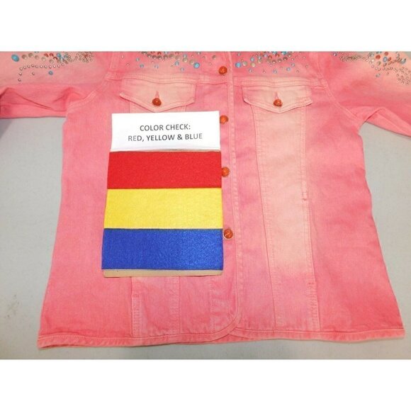 DIANE GILMAN pink jean jacket with bedazzled bling stones, woman's size XS - Picture 6 of 7